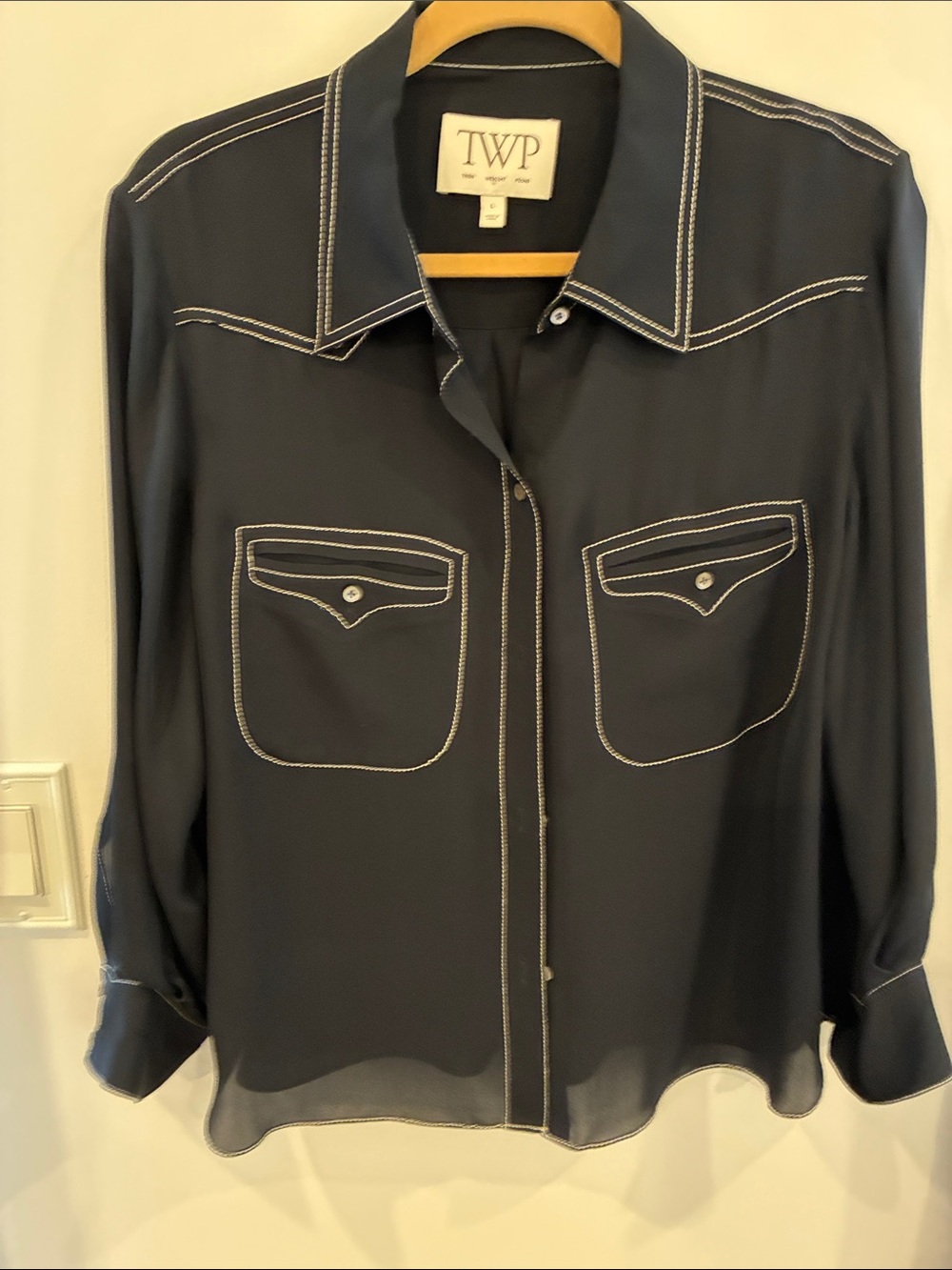 TWP Carter Topstitch Shirt in Midnight
